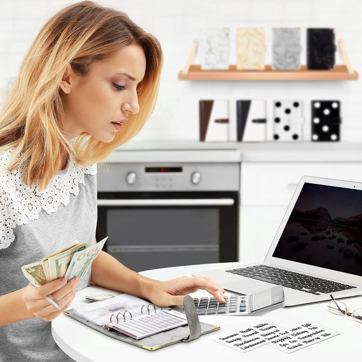 Onlyesh Budget Binder with Cash Envelopes, 28Pcs Marble 6Ring Saving Binder (Grey) - Image 8