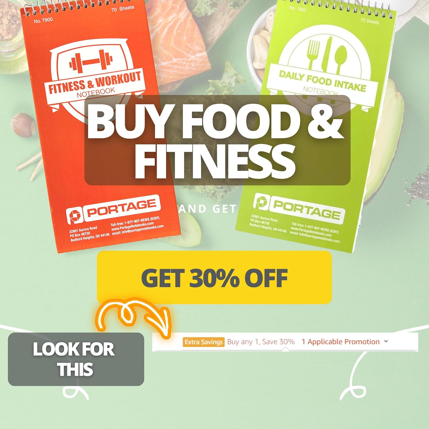 Portage Fitness & Workout Notebook - Fitness Journal, Workout Log, Exercise & Weight Training Notebook Planner, Fitness Tracker Log for Bodybuilding – 4 x 8 Inches, 140 Pages, 70 Sheets (Pack of 3) - Image 8