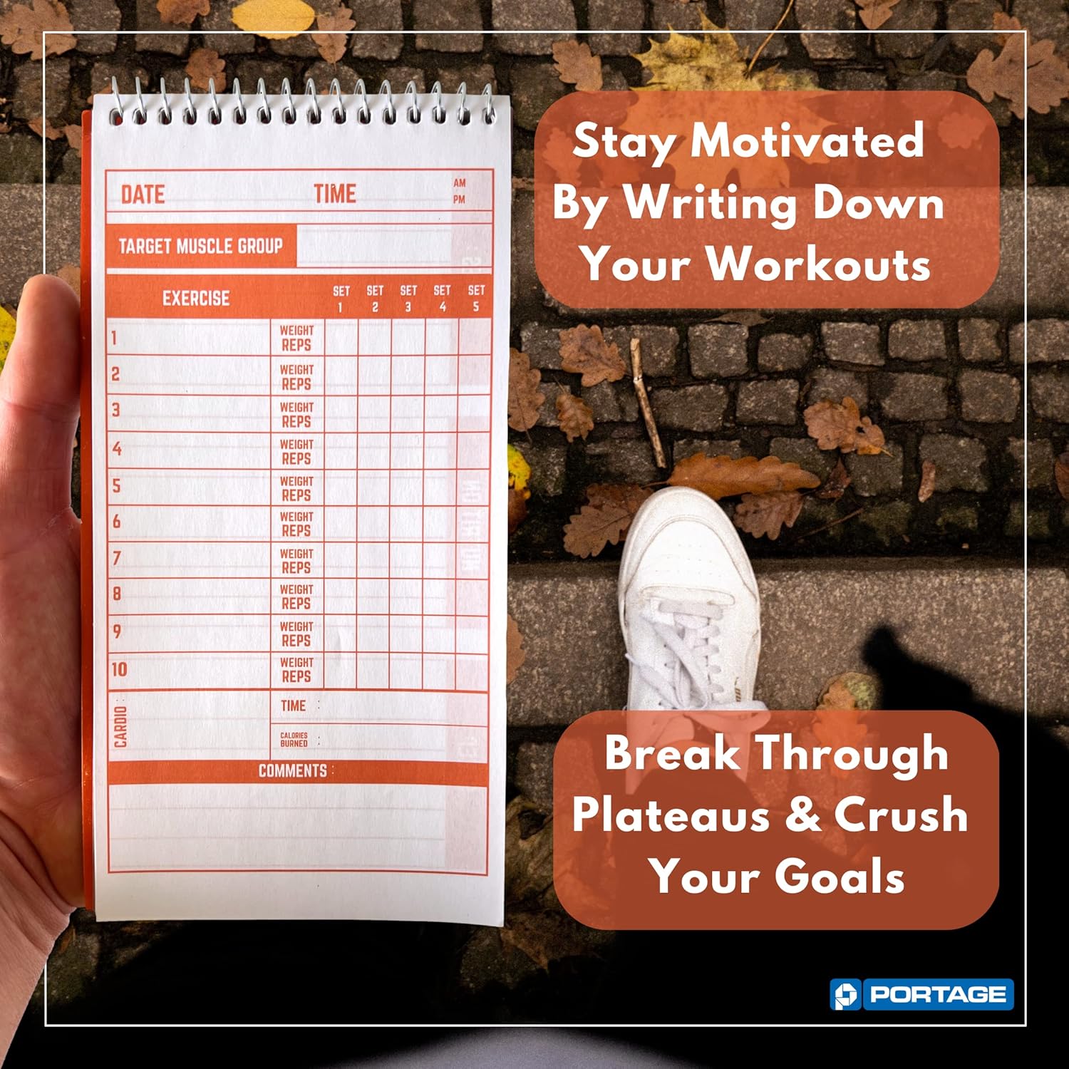 Portage Fitness & Workout Notebook - Fitness Journal, Workout Log, Exercise & Weight Training Notebook Planner, Fitness Tracker Log for Bodybuilding – 4 x 8 Inches, 140 Pages, 70 Sheets (Pack of 3) - Image 5